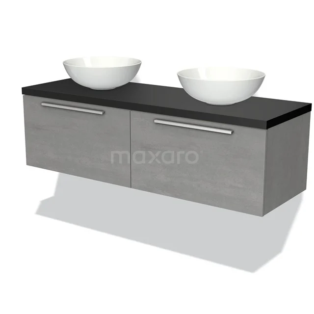 Modulo Plato Vanity units for countertop basin | 140 cm Light grey concrete Flat front Matte black worktop 2 Side-by-side drawers BMK12-00907