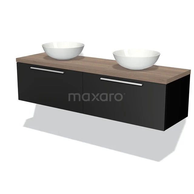 Modulo Plato Vanity units for countertop basin | 160 cm Matte black Flat front Mid brown oak worktop 2 Side-by-side drawers BMK12-00942