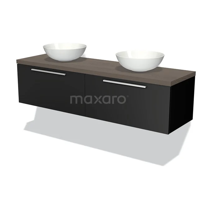 Modulo Plato Vanity units for countertop basin | 160 cm Matte black Flat front Dark brown oak worktop 2 Side-by-side drawers BMK12-00945
