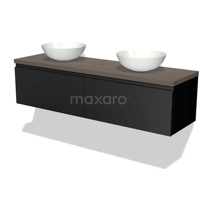 Modulo Plato Vanity units for countertop basin | 160 cm Matte black Handle-less front Dark brown oak worktop 2 Side-by-side drawers BMK12-00947