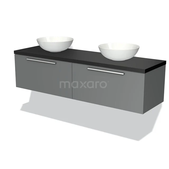 Modulo Plato Vanity units for countertop basin | 160 cm Mid grey Flat front Matte black worktop 2 Side-by-side drawers BMK12-00948