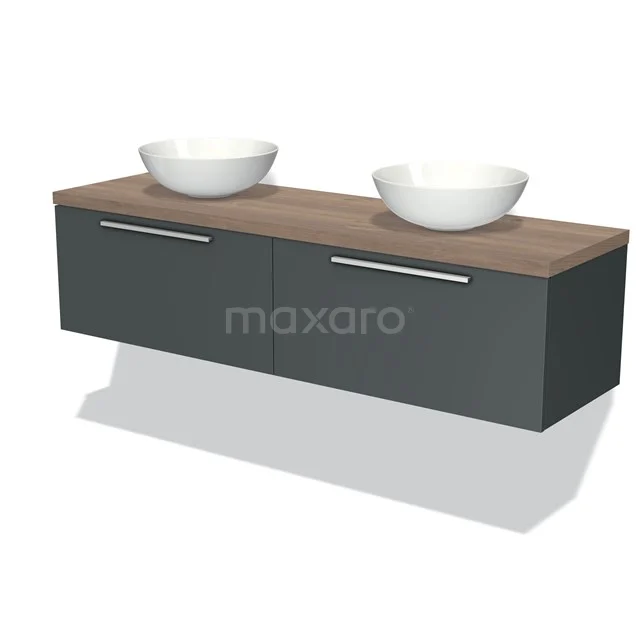 Modulo Plato Vanity units for countertop basin | 160 cm Dark grey Flat front Mid brown oak worktop 2 Side-by-side drawers BMK12-01011