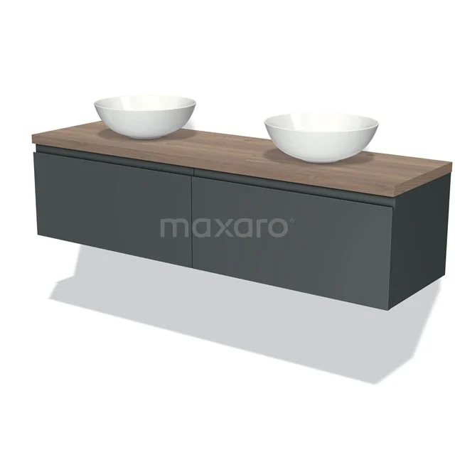 Modulo Plato Vanity units for countertop basin | 160 cm Dark grey Handle-less front Mid brown oak worktop 2 Side-by-side drawers BMK12-01013