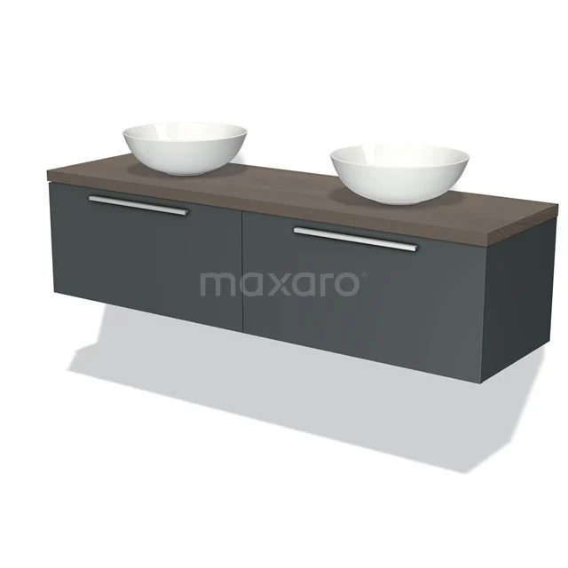Modulo Plato Vanity units for countertop basin | 160 cm Dark grey Flat front Dark brown oak worktop 2 Side-by-side drawers BMK12-01014