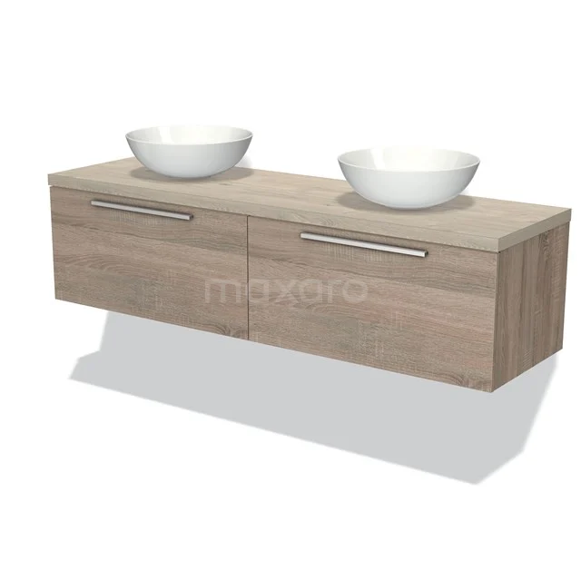 Modulo Plato Vanity units for countertop basin | 160 cm Oak Flat front Light grey oak worktop 2 Side-by-side drawers BMK12-01039