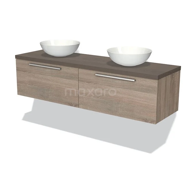Modulo Plato Vanity units for countertop basin | 160 cm Oak Flat front Dark brown oak worktop 2 Side-by-side drawers BMK12-01045