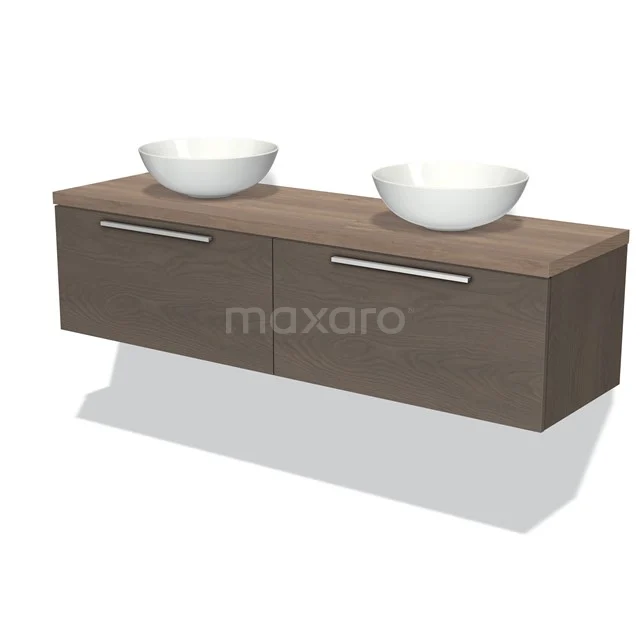 Modulo Plato Vanity units for countertop basin | 160 cm Dark brown oak Flat front Mid brown oak worktop 2 Side-by-side drawers BMK12-01085