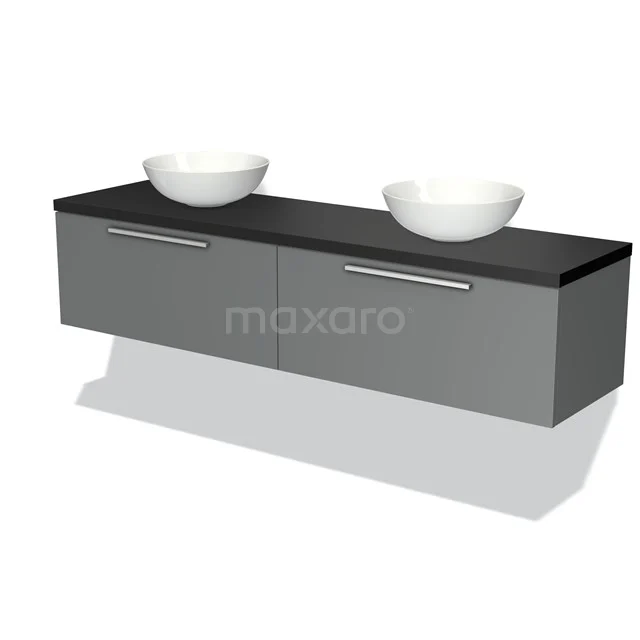 Modulo Plato Vanity units for countertop basin | 180 cm Mid grey Flat front Matte black worktop 2 Side-by-side drawers BMK12-01126