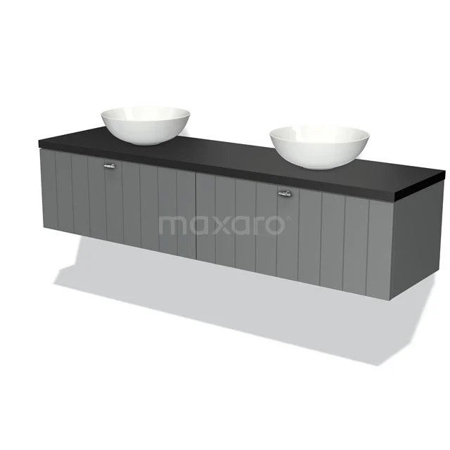 Badkamermeubel voor Waskom 180cm Modulo Plato Middengrijs 2 Lades Lamel Mat Zwart Blad BMK12-01127