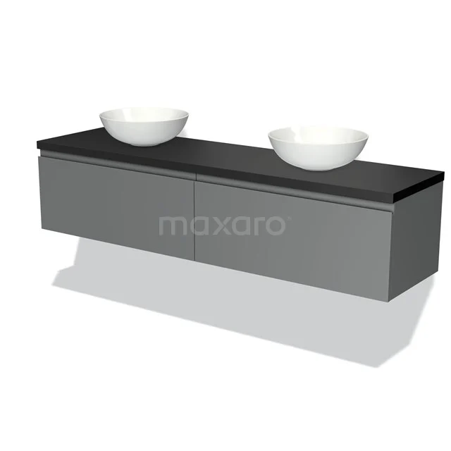 Modulo Plato Vanity units for countertop basin | 180 cm Mid grey Handle-less front Matte black worktop 2 Side-by-side drawers BMK12-01128