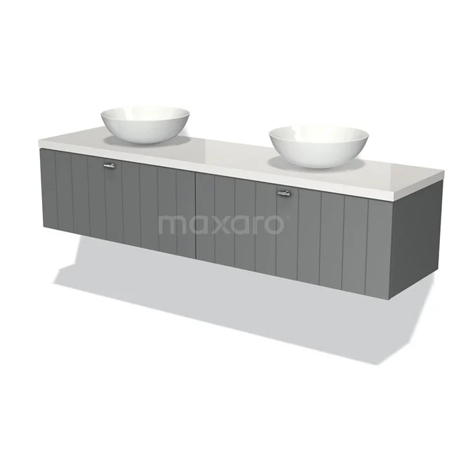 Modulo Plato Vanity units for countertop basin | 180 cm Mid grey Slat front High-gloss white worktop 2 Side-by-side drawers BMK12-01130