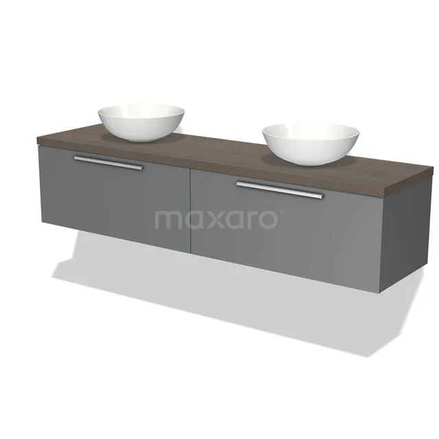 Modulo Plato Vanity units for countertop basin | 180 cm Mid grey Flat front Dark brown oak worktop 2 Side-by-side drawers BMK12-01141