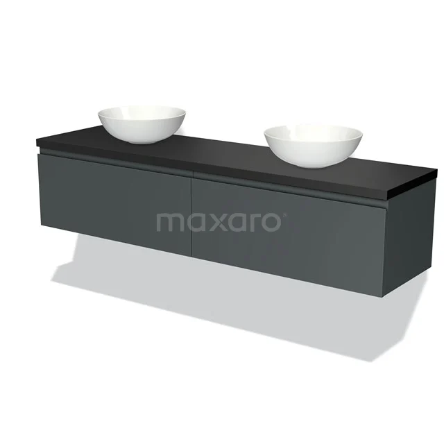 Modulo Plato Vanity units for countertop basin | 180 cm Dark grey Handle-less front Matte black worktop 2 Side-by-side drawers BMK12-01179