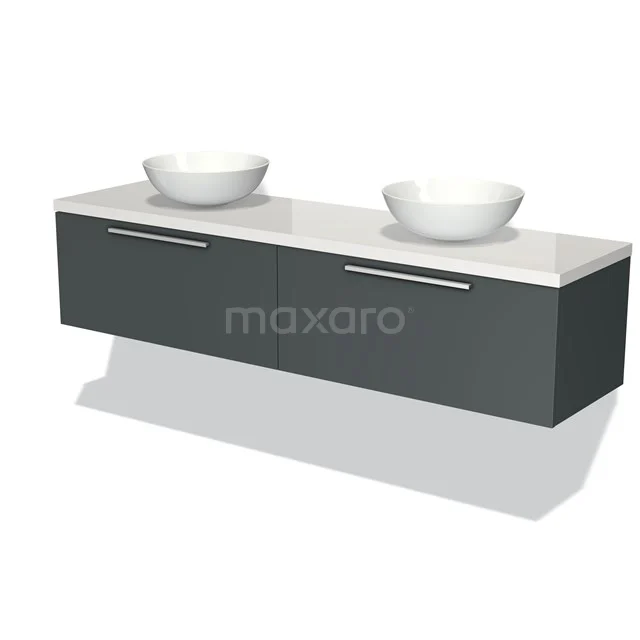 Modulo Plato Vanity units for countertop basin | 180 cm Dark grey Flat front High-gloss white worktop 2 Side-by-side drawers BMK12-01180