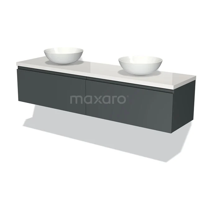 Modulo Plato Vanity units for countertop basin | 180 cm Dark grey Handle-less front High-gloss white worktop 2 Side-by-side drawers BMK12-01182