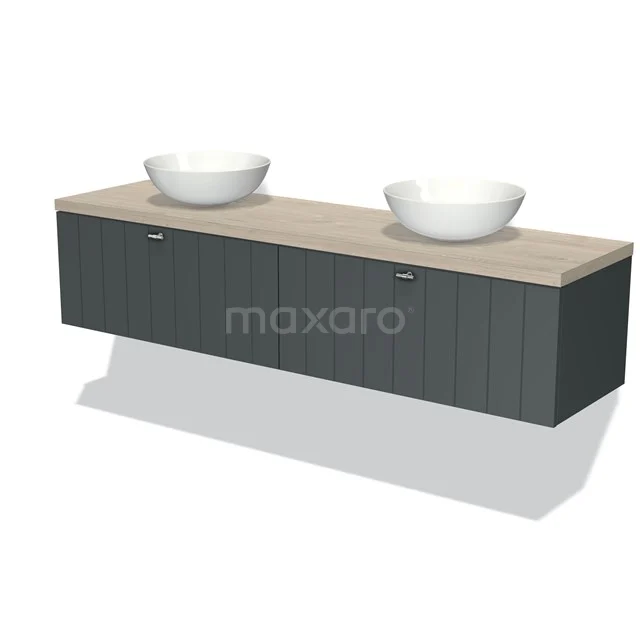 Modulo Plato Vanity units for countertop basin | 180 cm Dark grey Slat front Light grey oak worktop 2 Side-by-side drawers BMK12-01184