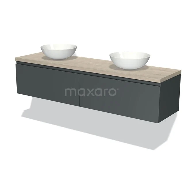 Modulo Plato Vanity units for countertop basin | 180 cm Dark grey Handle-less front Light grey oak worktop 2 Side-by-side drawers BMK12-01185