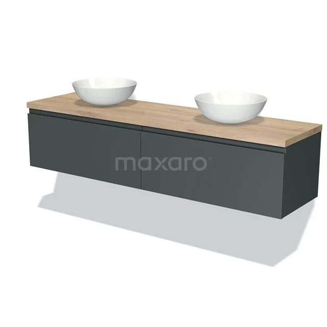 Modulo Plato Vanity units for countertop basin | 180 cm Dark grey Handle-less front Light brown oak worktop 2 Side-by-side drawers BMK12-01188