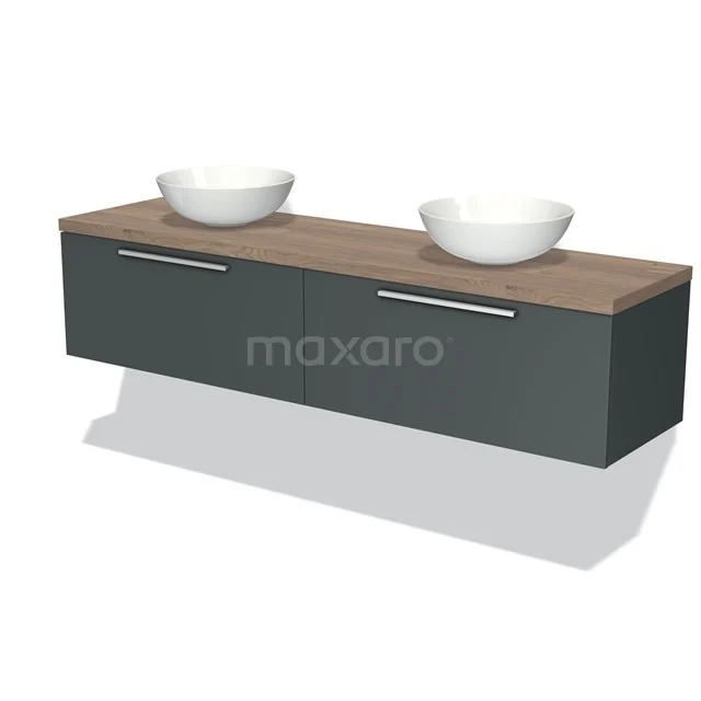 Modulo Plato Vanity units for countertop basin | 180 cm Dark grey Flat front Mid brown oak worktop 2 Side-by-side drawers BMK12-01189