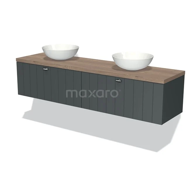 Modulo Plato Vanity units for countertop basin | 180 cm Dark grey Slat front Mid brown oak worktop 2 Side-by-side drawers BMK12-01190