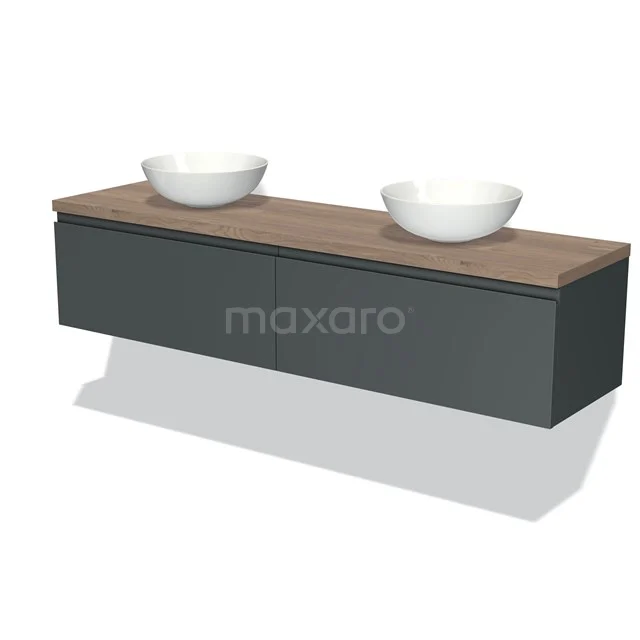Modulo Plato Vanity units for countertop basin | 180 cm Dark grey Handle-less front Mid brown oak worktop 2 Side-by-side drawers BMK12-01191