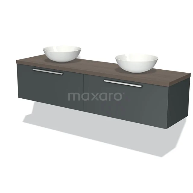 Modulo Plato Vanity units for countertop basin | 180 cm Dark grey Flat front Dark brown oak worktop 2 Side-by-side drawers BMK12-01192