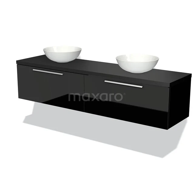 Modulo Plato Badkamermeubel voor waskom | 180 cm Zwart Vlak front Mat zwart blad 2 lades naast elkaar BMK12-01195