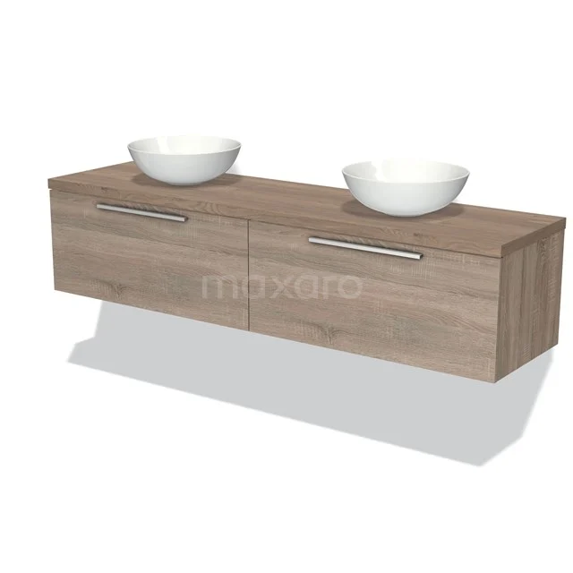 Wooden bathroom unit with double sinks, modern design and spacious storage drawers, ideal for a stylish bathroom.