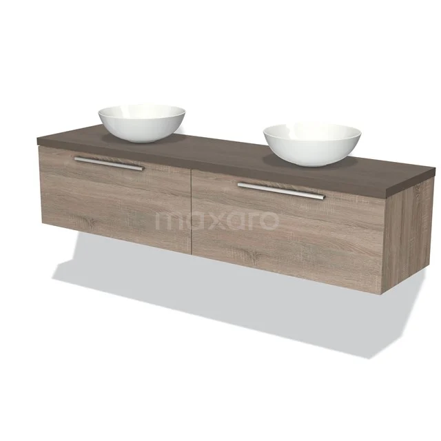 Wooden bathroom unit with double basins, modern design, hanging model with two drawers, ideal for stylish bathrooms.