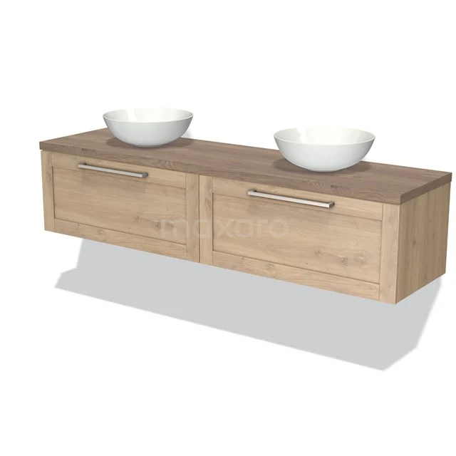 Modulo Plato Badkamermeubel voor waskom | 180 cm Lichtbruin eiken Kader front Middenbruin eiken blad 2 lades naast elkaar BMK12-01242