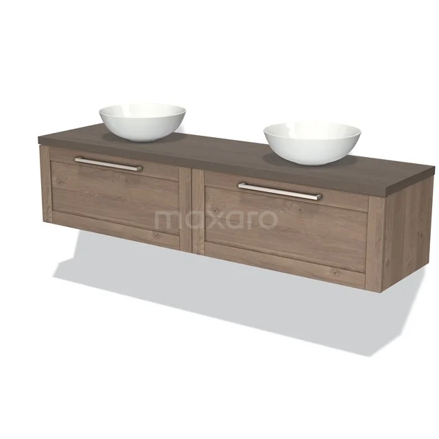 Modulo Plato Badkamermeubel voor waskom | 180 cm Middenbruin eiken Kader front Donkerbruin eiken blad 2 lades naast elkaar BMK12-01254