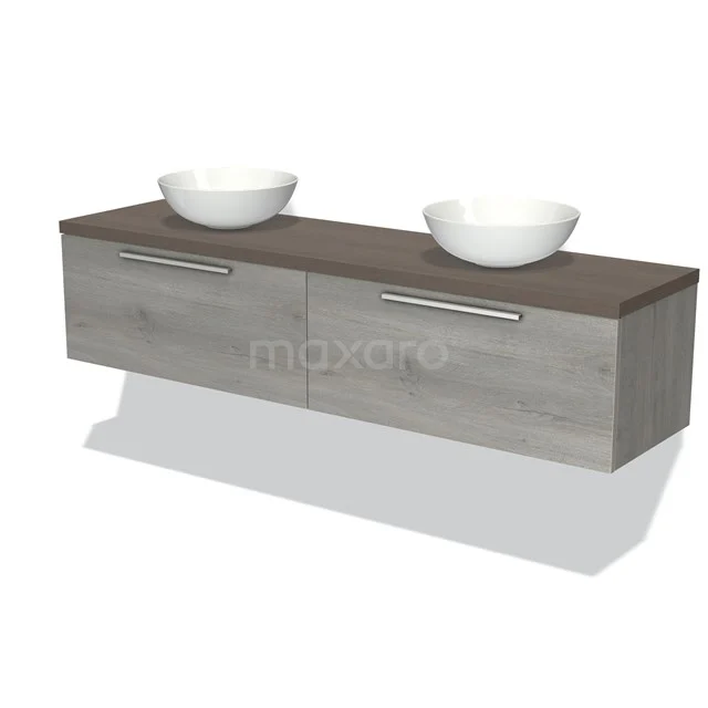 Modulo Plato Vanity units for countertop basin | 180 cm Grey oak Flat front Dark brown oak worktop 2 Side-by-side drawers BMK12-01275
