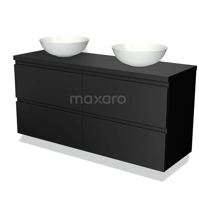 Modulo Plato Badkamermeubel voor waskom | 140 cm Zwart Greeploos front Mat zwart blad 4 lades BMK18-00067