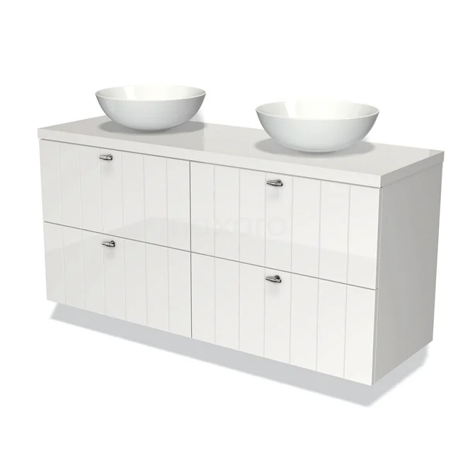 Badkamermeubel voor Waskom 140 cm Modulo Plato Hoogglans Wit 4 Lades Lamel BMK18-00069