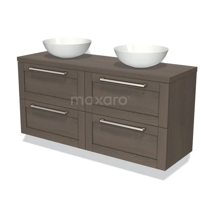 Wooden bathroom unit with double drawers, four drawers and silver handles, perfect for modern bathrooms.