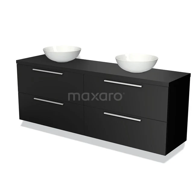 Modulo Plato Badkamermeubel voor waskom | 180 cm Zwart Vlak front Mat zwart blad 4 lades BMK18-00097