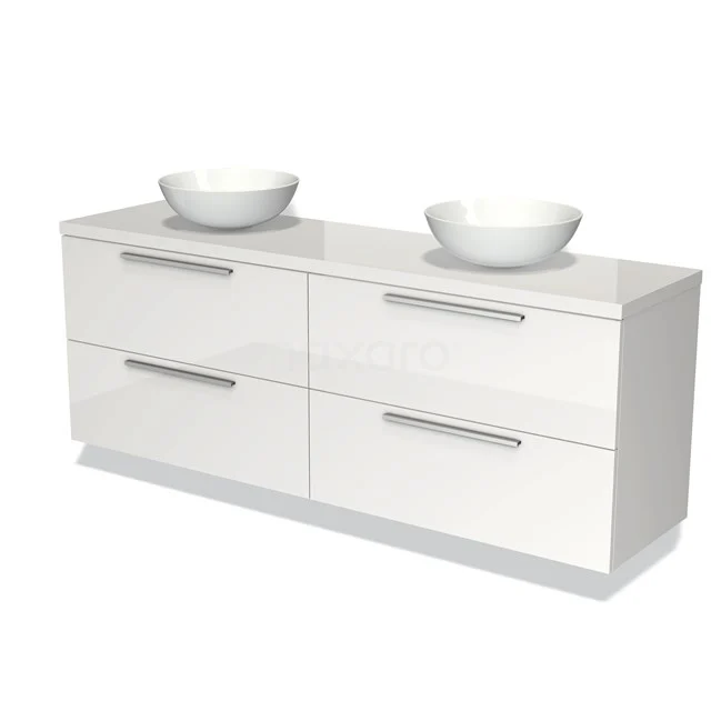 Modulo Plato Vanity units for countertop basin | 180 cm High-gloss white Flat front High-gloss white worktop 4 drawers BMK18-00100