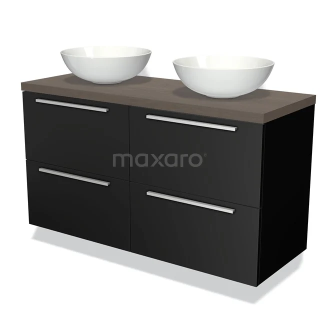 Modulo Plato Vanity units for countertop basin | 120 cm Matte black Flat front Dark brown oak worktop 4 drawers BMK18-00141