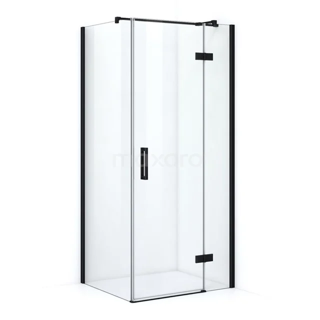 Pearl Shower cabin | 90x80 cm Matte black Clear glass Pivot door Rectangle CPB0863320M Glass shower enclosure with black frame, minimalist design, sleek design for modern bathroom style.