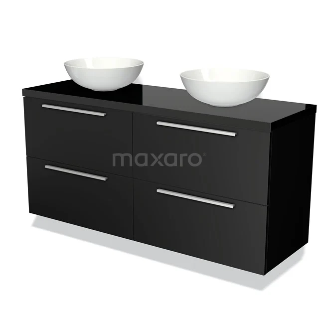 Modulo Plato Badkamermeubel voor waskom | 140 cm Zwart Vlak front Hoogglans zwart blad 4 lades BMK18-00542