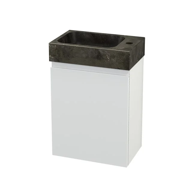 Toilet unit with Basin Natural stone Modulo+ Pico High-gloss white 40cm BMC001038 Compact white bathroom unit with dark grey natural stone vanity units with basin, ideal for modern and space-saving bathroom design.
