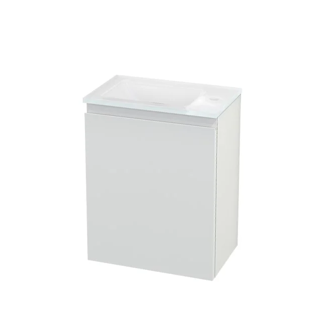 White bathroom unit with integrated vanity unit with basin, sleek design, compact size, ideal for small bathrooms.