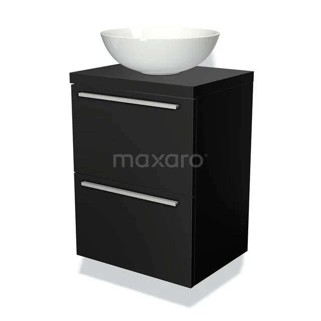Modulo Plato Slim Vanity units for countertop basin | 50 cm Matte black Flat front Matte black worktop 2 Stacked drawers BMK37-00001