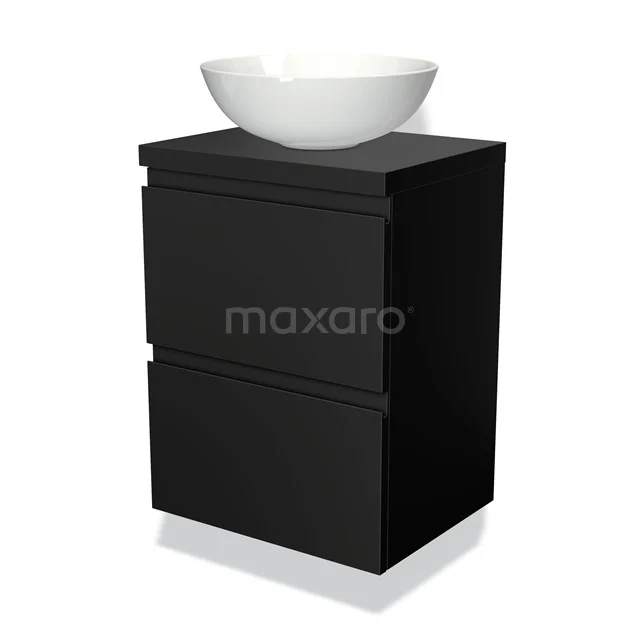 Modulo Plato Slim Vanity units for countertop basin | 50 cm Matte black Handle-less front Matte black worktop 2 Stacked drawers BMK37-00003
