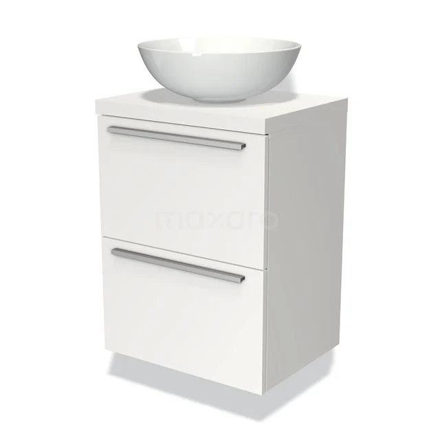 Modulo Plato Slim Vanity units for countertop basin | 50 cm Matte white Flat front Matte white worktop 2 Stacked drawers BMK37-00010