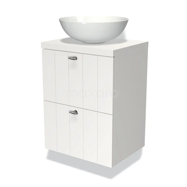 White bathroom unit with two drawers and ceramic countertop wash basin, modern design, perfect for stylish bathroom decor.