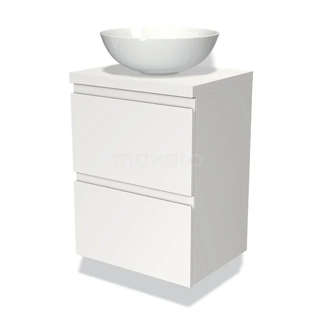 Modulo Plato Slim Vanity units for countertop basin | 50 cm Matte white Handle-less front Matte white worktop 2 Stacked drawers BMK37-00012