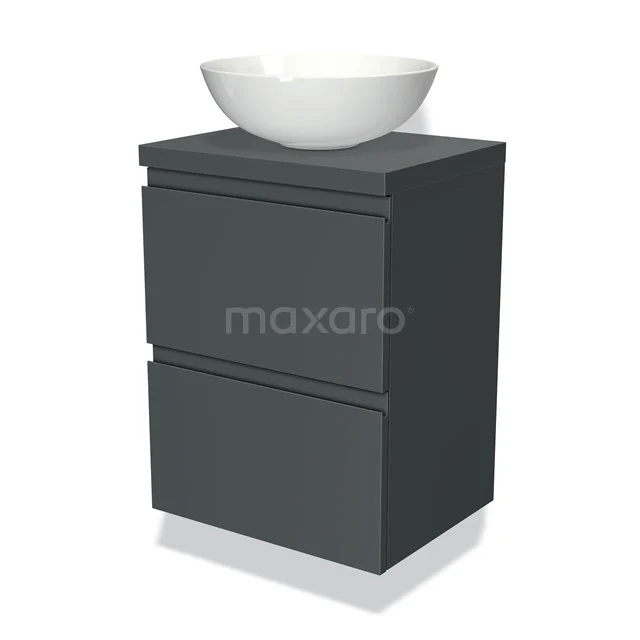 Modulo Plato Slim Vanity units for countertop basin | 50 cm Dark grey Handle-less front Dark grey worktop 2 Stacked drawers BMK37-00015