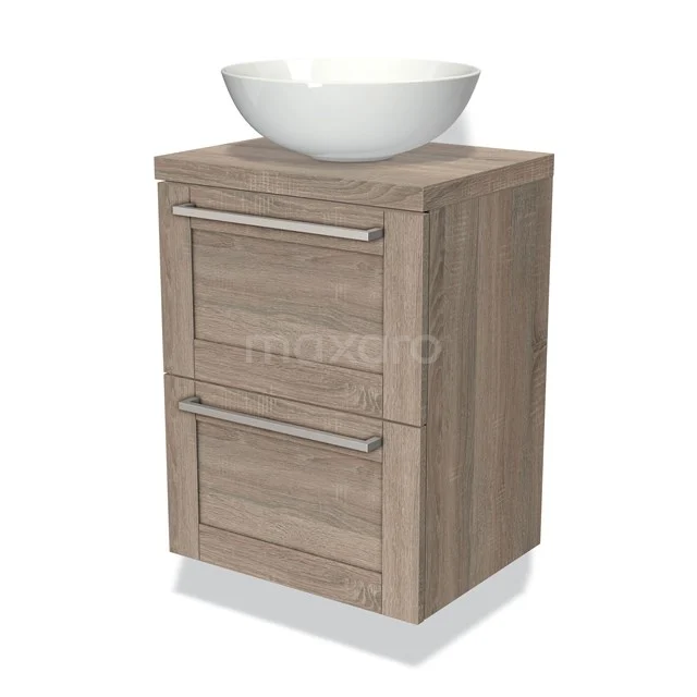 Modulo Plato Slim Vanity units for countertop basin | 50 cm Oak Frame front Oak worktop 2 Stacked drawers BMK37-00020