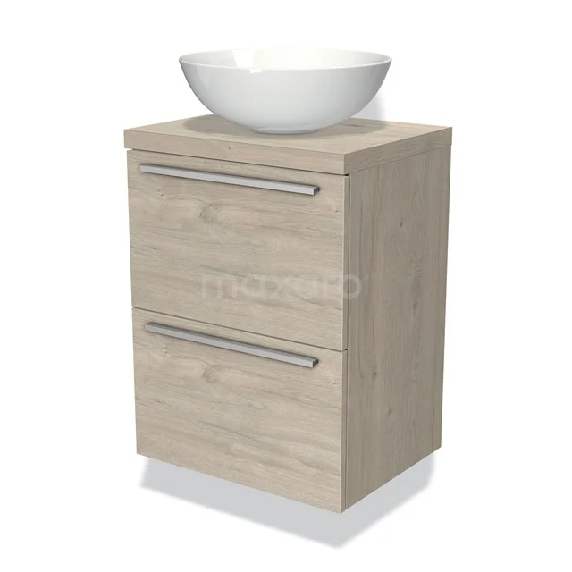 Modulo Plato Slim Vanity units for countertop basin | 50 cm Light grey oak Flat front Light grey oak worktop 2 Stacked drawers BMK37-00021